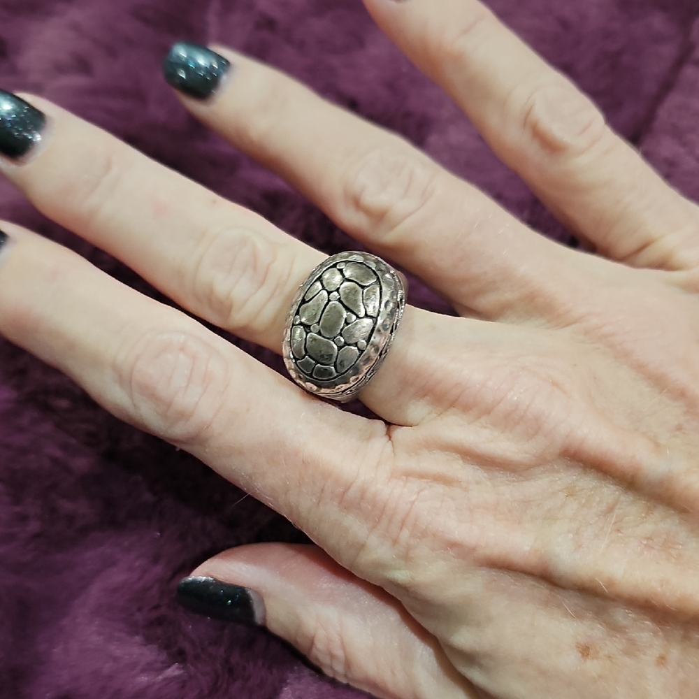 Silver Textured Statement Ring - image 1